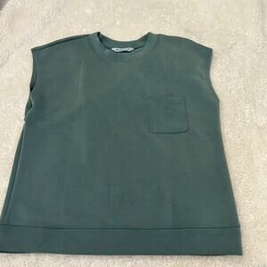 FLX Sleeveless Muscle T Sweatshirt Womens M Green Crew Neck Pocket Athletic Top